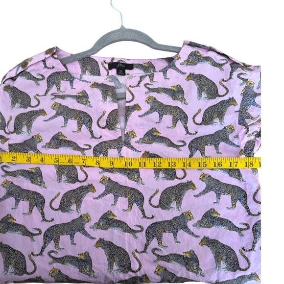 J.Crew Pink Leopard Print Cotton Popover Top Short Puff Sleeve XS - Picture 6 of 7